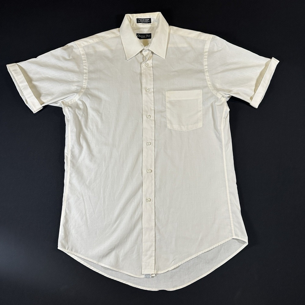 Vintage 80s Christian Dior Shirt Mens 15 SS Medium Button Down White Made in USA